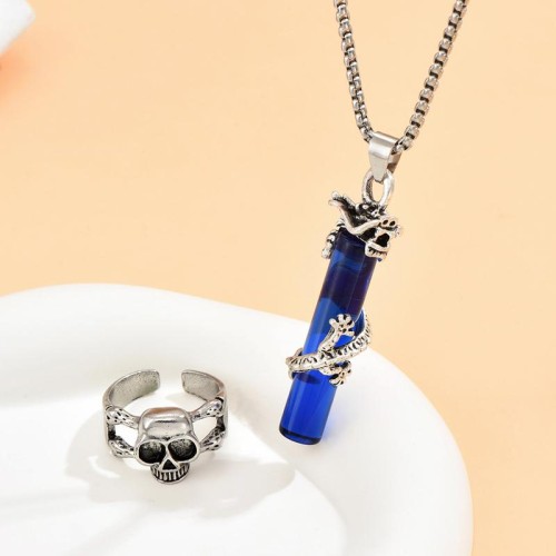occidental style fashion retro watch-face skull concise ring necklace man set