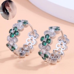 Fashionable and sweet OL simple zirconium inlaid flower personality ear button