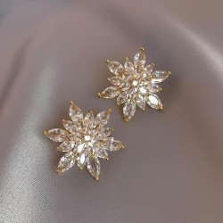 silver Korea personality zircon black flowers earrings ear stud fashion high E..