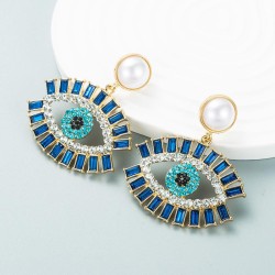  fashion Alloy diamond eyes Pearl earrings woman creative occidental style tre..