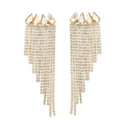 silver super claw chain Alloy embed fully-jewelled long style tassel earrings ..
