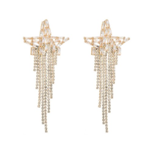 occidental style fashion super tassel Five-pointed star silver earrings woman exaggerating temperament ear