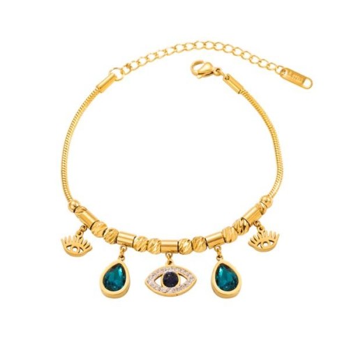 occidental style stainless steel bracelet woman retro eyes turquoise glass diamond titanium steel bracelet
