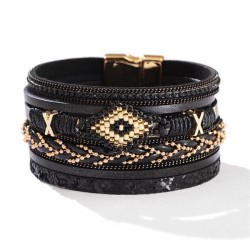  bracelet Bohemia diamond bangle handmade weave beads eyesu leather