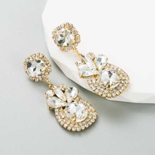  fashion trend geometry earringins wind Alloy embed color Rhinestone personality exaggerating earrings