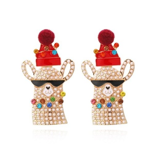 occidental style christmas exaggerating Alloy embed Pearl sheep earrings animal earring woman