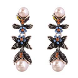 Autumn and Winter multilayer Alloy diamond embed Pearl flowers earrings woman ..