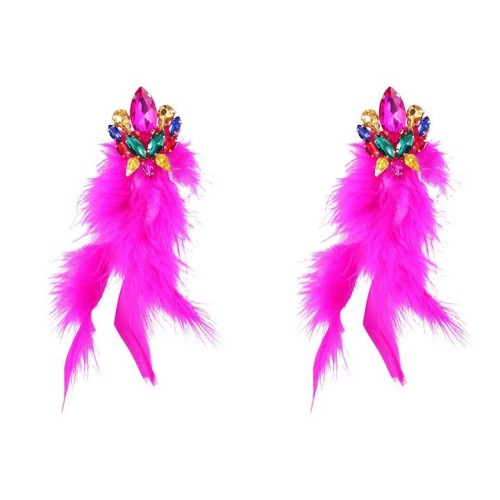 occidental style exaggerating Alloy diamond flowers long style feather tassel earrings woman trend Bohemia Earr
