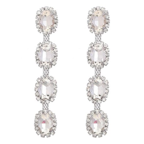 earrings super claw chain multilayer Round glass diamond long style earrings woman occidental style exaggerati