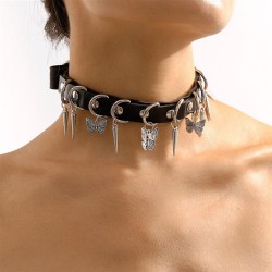 occidental style wind personalityPU Collar woman  Rivet butterfly creative Roc..