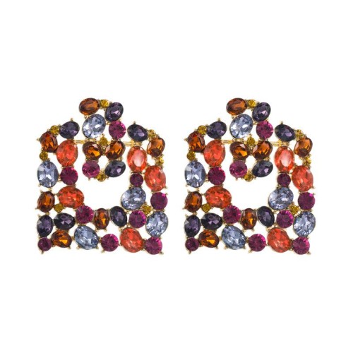 occidental style personality trend Alloy Rhinestone earrings woman geometry Earring woman exaggerating high