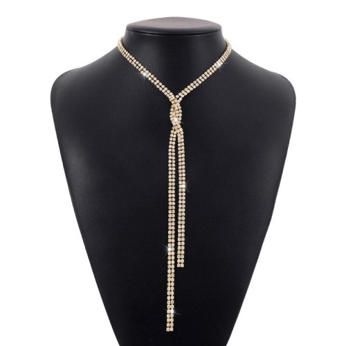 occidental style  Double row diamond temperament elegant chain twining tassel claw chain necklace woman