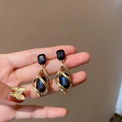 silver retro Metal Rhinestone square drop earrings occidental styleins tempera..