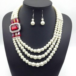 multilayer Pearl crystal necklace set  exaggerating Africa diamond necklace se..