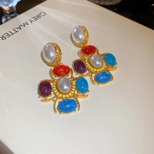 silver medium Pearl Oval flowers earrings retro palace wind temperament high ear stud sam