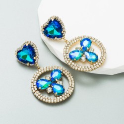 occidental styleins wind exaggerating heart-shaped embed glass diamond earring..