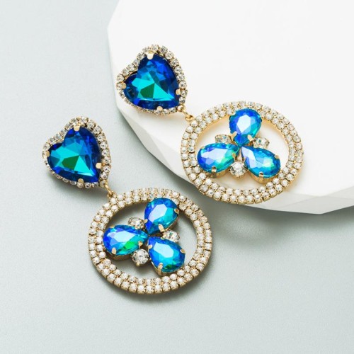 occidental styleins wind exaggerating heart-shaped embed glass diamond earrings woman fully-jewelled fashion hig