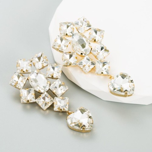 ins creative long style heart-shaped earrings woman Alloy embed colorful diamond geometry high earrings