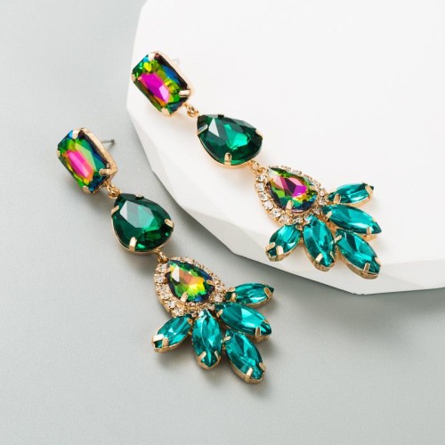 occidental style ins wind Alloy embed color Rhinestone personality long style earring earrings