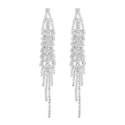 occidental style long style flash diamond earrings  all-Purpose long style exaggerating fully-jewelled tassel e