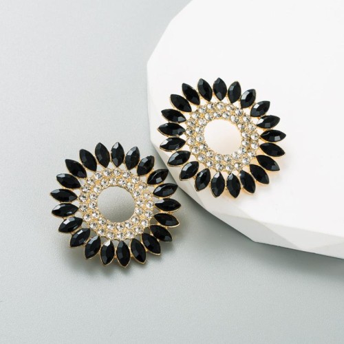 ins  creative sun flower earrings woman occidental style trend ear stud Alloy embed colorful diamond all-Purpos