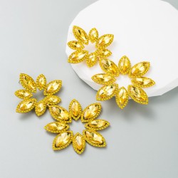  ins earrings exaggerating Alloy color Rhinestone sun flower silver Earring hi..