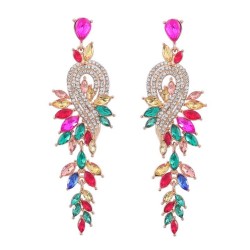 earrings fashion Alloy diamond Rhinestone geometry leaves colorful diamond ear..