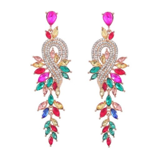 earrings fashion Alloy diamond Rhinestone geometry leaves colorful diamond earrings woman occidental style Earr