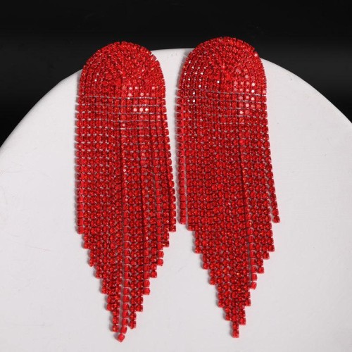 occidental style medium long style Rhinestone tassel earrings silver flash diamond ear stud Earring womanDiamond 