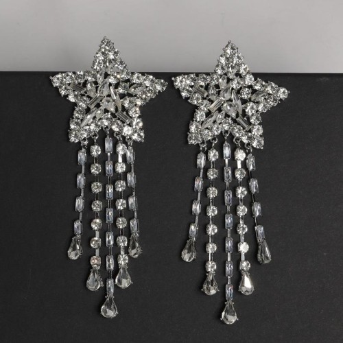 occidental style Five-pointed star tassel drop earrings silver Rhinestone ear stud Earring womanearrings