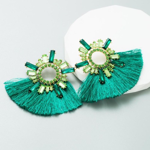 occidental styleins wind tassel earrings woman embed glass diamond Earring personality long style exaggerating 