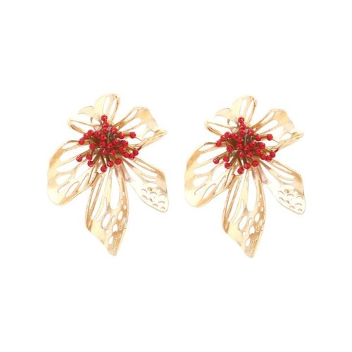 exaggerating wind hollow Metal flowers earrings occidental style beads flowers Earring