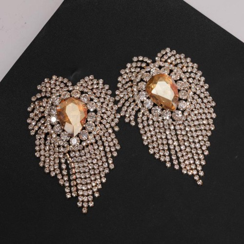 occidental style style Oval gem tassel earrings silver ear stud Earring woman