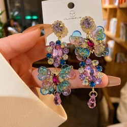 silver asymmetry diamond circle crystal flowers earrings palace wind Colorful ..