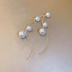 silver brief Pearl Metal tassel earrings occidental style personality sweet te..