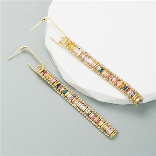  bronze gold plated embed Zirconium long style earring ins wind trend geometry square zircon earrings