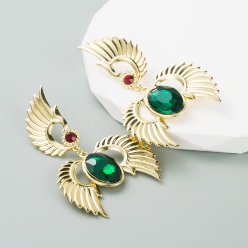 ins wind occidental style creative geometry wings earrings Alloy embed color Rhinestone trend retro temperament