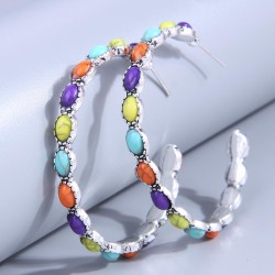 fashion retro Metal concise mosaic turquoise exaggerating temperament ear stud