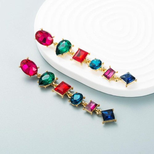 occidental style earrings Alloy diamond geometry long style earrings high retro Earring