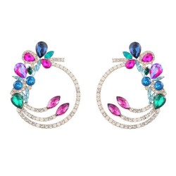 earrings fashion colorful diamond Alloy diamond multilayer flowers Round earri..