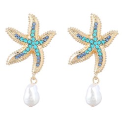 fashion summer wind Alloy diamond starfish earrings woman imitate Pearl earring occidental style trend Earring