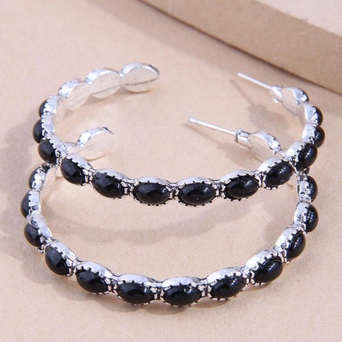 occidental style fashion Metal concise mosaic turquoise exaggerating temperament ear stud