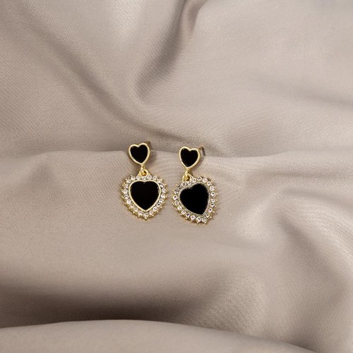 silver black white embed diamond flower romantic love ear stud temperament palace wind earrings