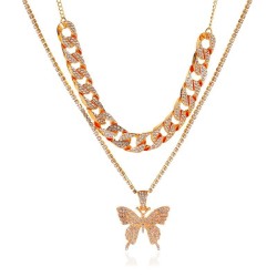  Double layer big butterfly necklace  personality exaggerating fully-jewelled ..