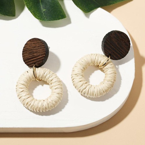 occidental style creative geometry Wood Round earrings woman ins exaggerating trend handmade earring