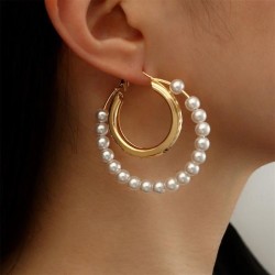  fashion Alloy Pearl circle earrings brief temperament sweet trend atmospheric..