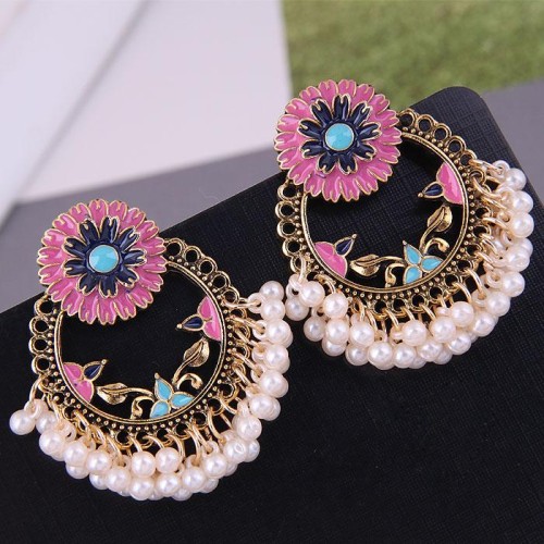 occidental style fashion Metal chrysanthemum ethnic style Bohemia retro palace temperament earring ear stud