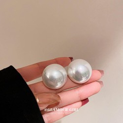 silver big Pearl geometry earrings Korea brief temperament ear stud day all-Pu..