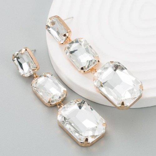 occidental style fashion gradual change big samll square glass diamond Alloy pendant earrings woman trend long 