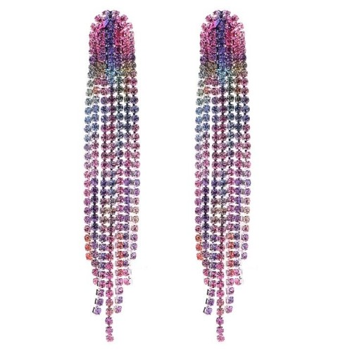 occidental style gradual change Rhinestone tassel earring  long style claw chain Earring
